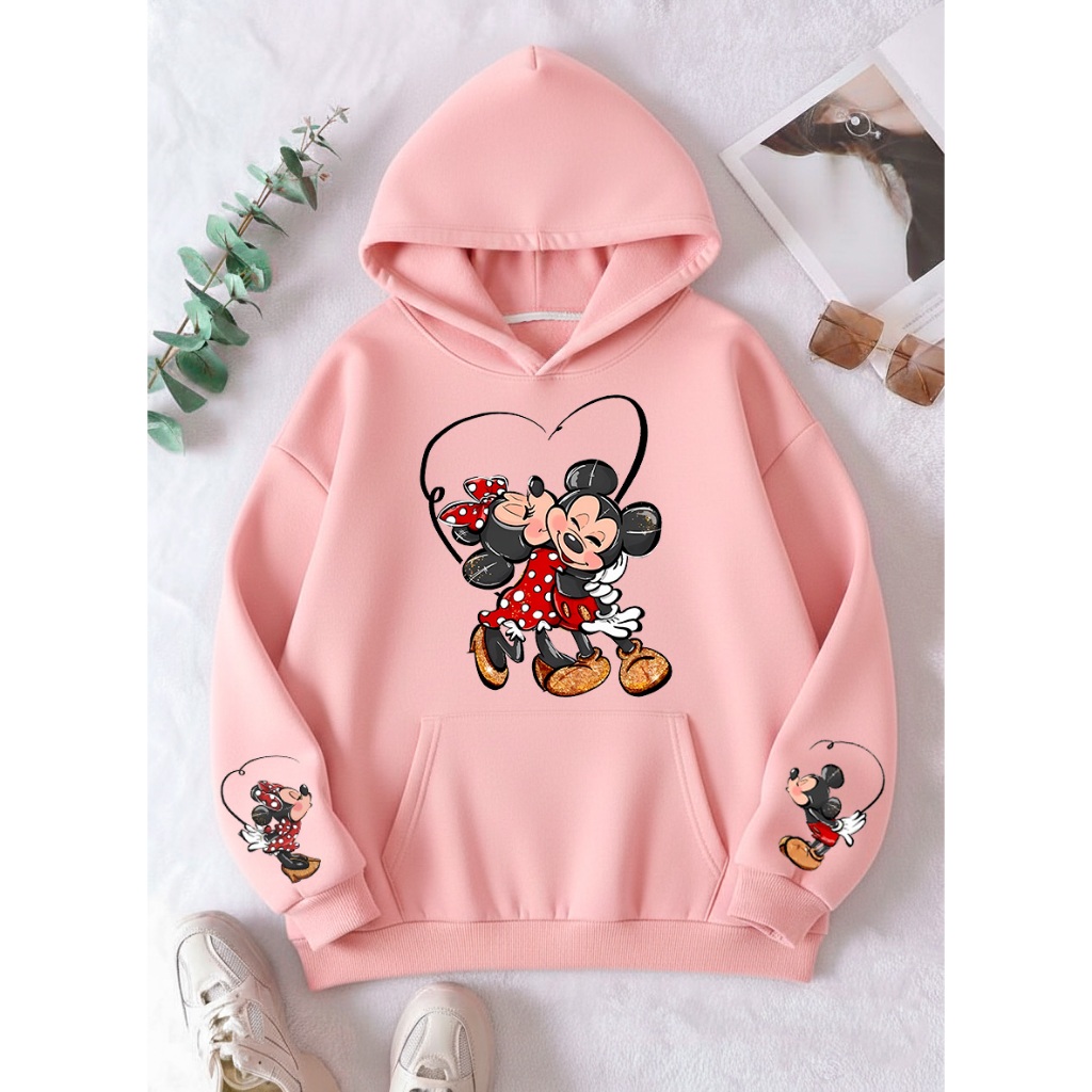 Moletom Canguru Feminino Minnie e Mickey Lançamento Super Macio e Quentinho Com Capuz Várias Cores P ao GG