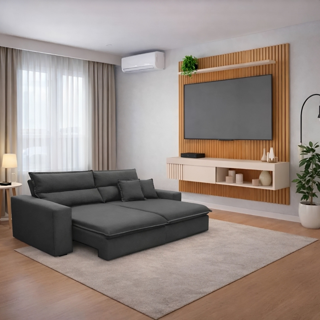 Conjunto Sofá Retrátil Trieste Ferguile e Painel Para TV 45'' Jade Caemmun