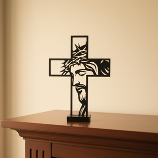 Cruz Jesus Cristo Decorativa Parede ou Mesa com Base Escultura Religiosa Minimalista em Oferta na Shopee