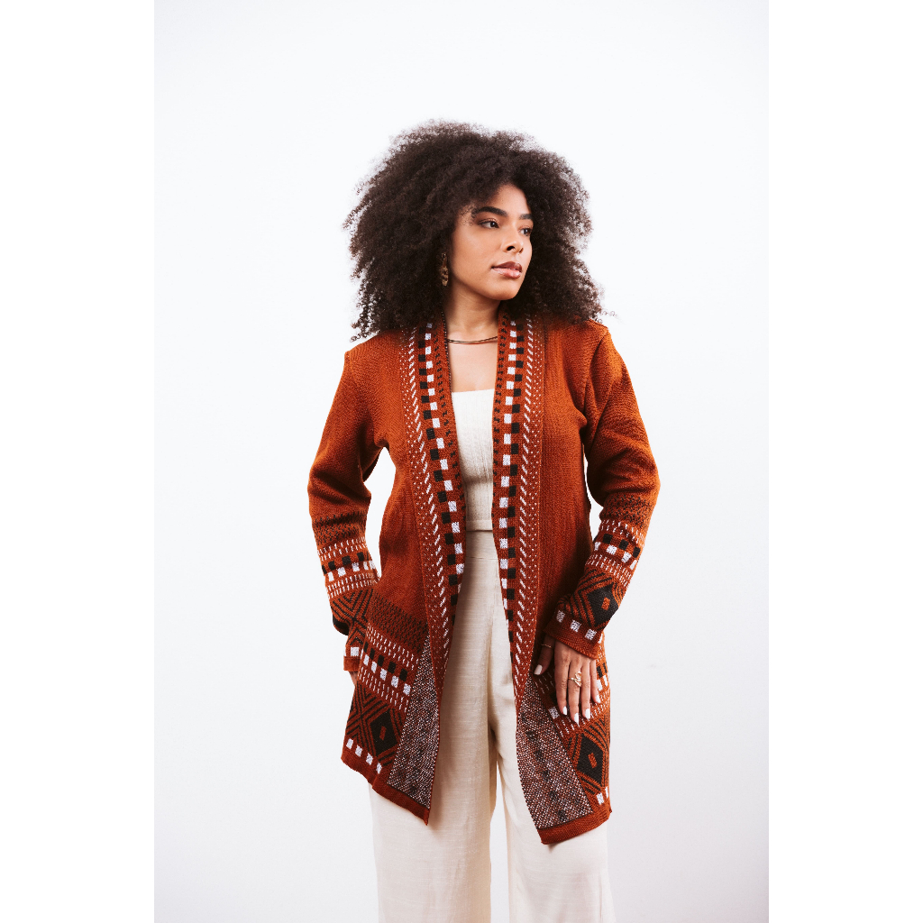 Cardigan Kimono Feminino Tricot Detalhes Geométricos Inverno Elegante Cardigã Tricô em Oferta na Shopee