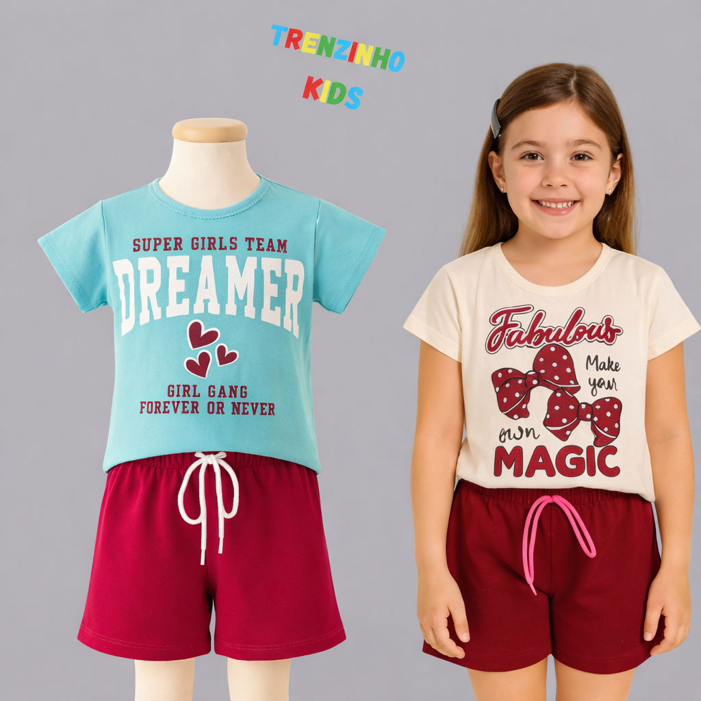 Kit 4 Conjuntos Infantil Camisa + Bermuda Roupa Criança 4 a 8 Anos 8 Peças Sortidas