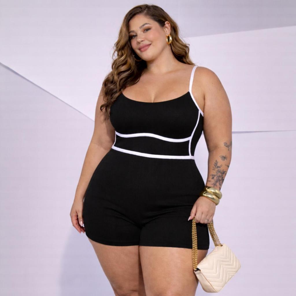 Macacão Feminino Alça Fina Plus Size Com Bojo Alta Qualidade em Oferta na Shopee