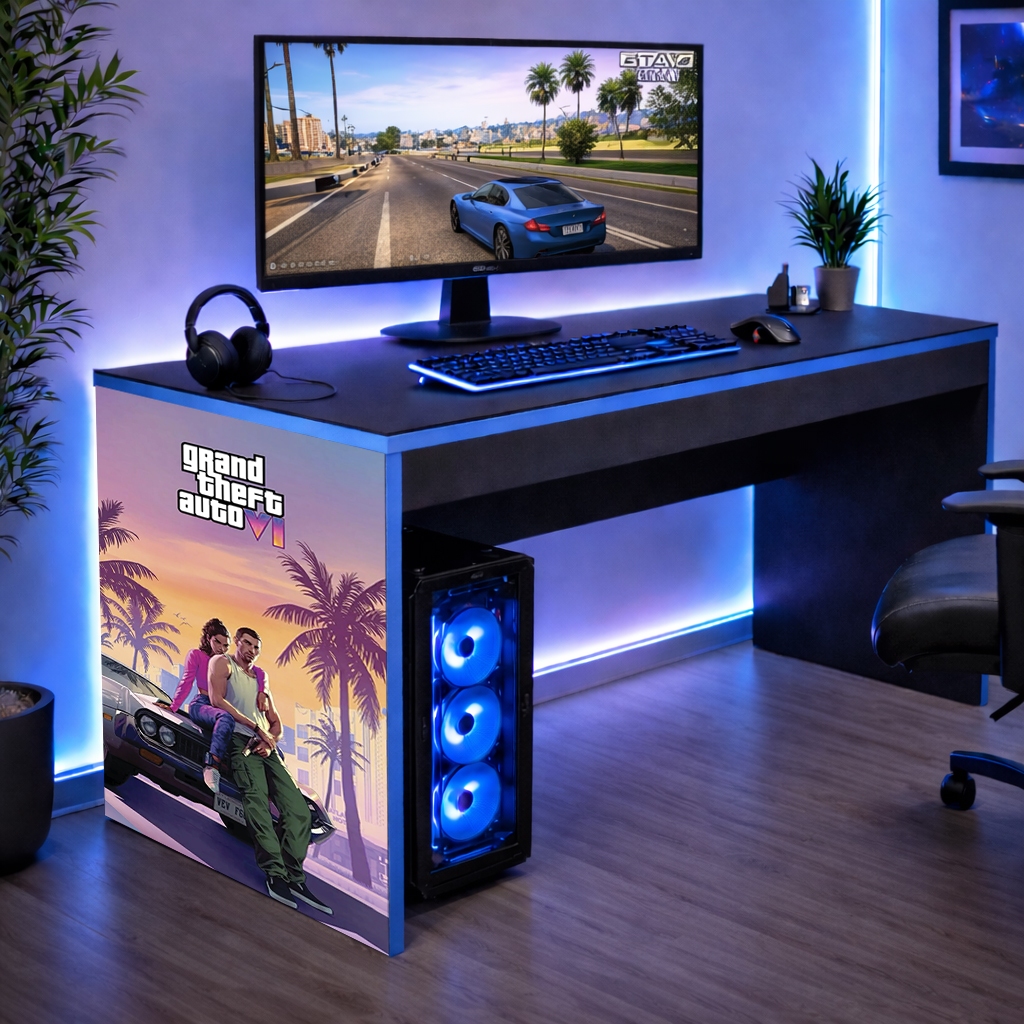 Mesa Gamer Mesinah Bordas Azul Escrivainha Infantil Jogos GTA V 5 Online Achadinho Shopee