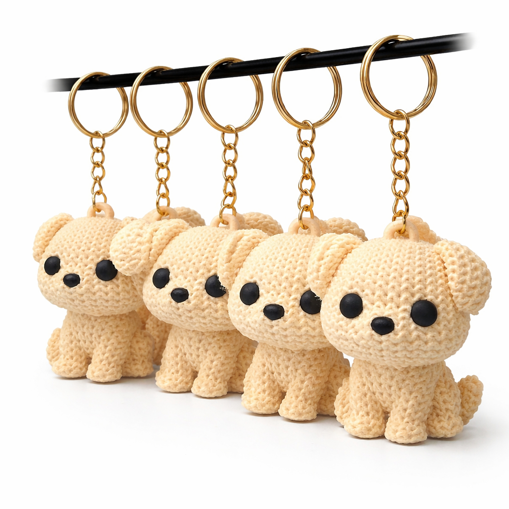 Chaveiro Cachorrinho tipo trico, Bege Acessório Pet para Bolsa e Mochila