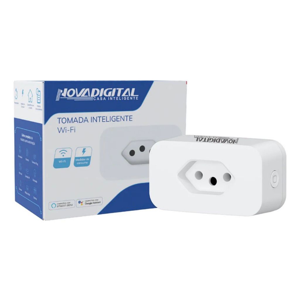 Tomada Inteligente Wifi Novadigital 10a 3 Pinos Alexa Google Tuya Smart Life 110v 220v Bivolt Branca Branco