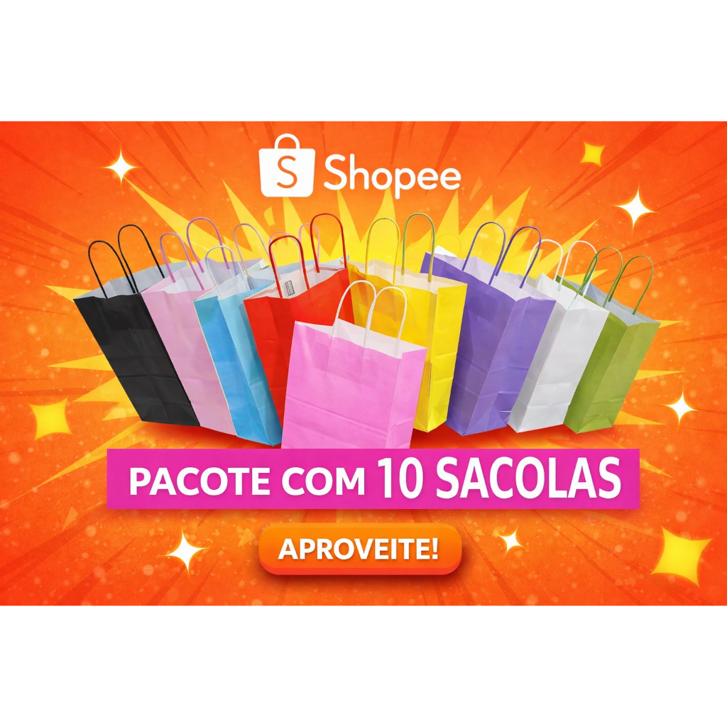 Sacolas Coloridas de papel P - Pacote 10 Unidades - alça de cordão 13cmx8cmx16cm em Oferta na Shopee