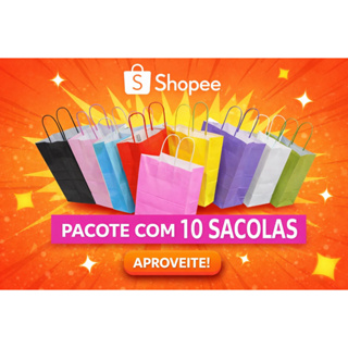 Sacolas Coloridas de papel P - Pacote 10 Unidades - alça de cordão 13cmx8cmx16cm em Oferta na Shopee