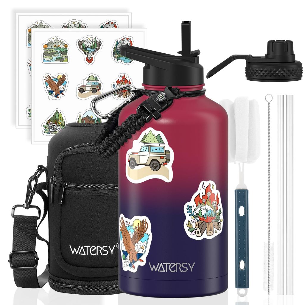 Garrafa Térmica WATERSY Inox 304 48h Frio com Tampa, Canudo e Adesivos - Grande para Esportes