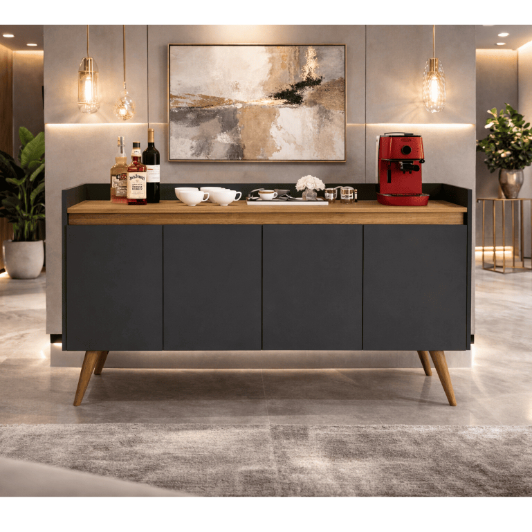 Armario Aparador Buffet Hall de entrada 4, 3 e 2 Portas Prime Pés Palito em Madeira e Prateleira em Oferta na Shopee