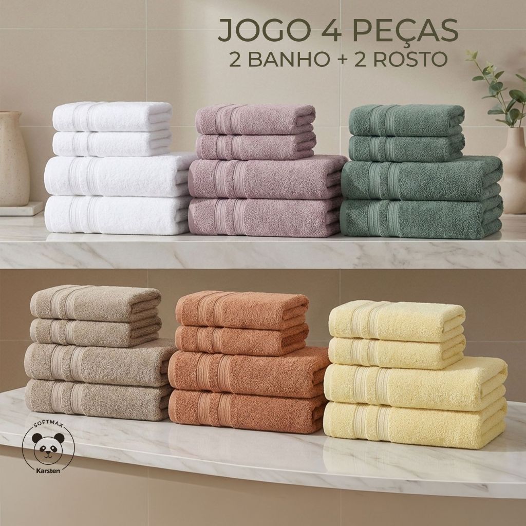 Jogo De Toalhas Banhão Gigante Karsten 100% Algodão Unika 4 Peças Excelente Absorção Luxo Grossa em Oferta na Shopee