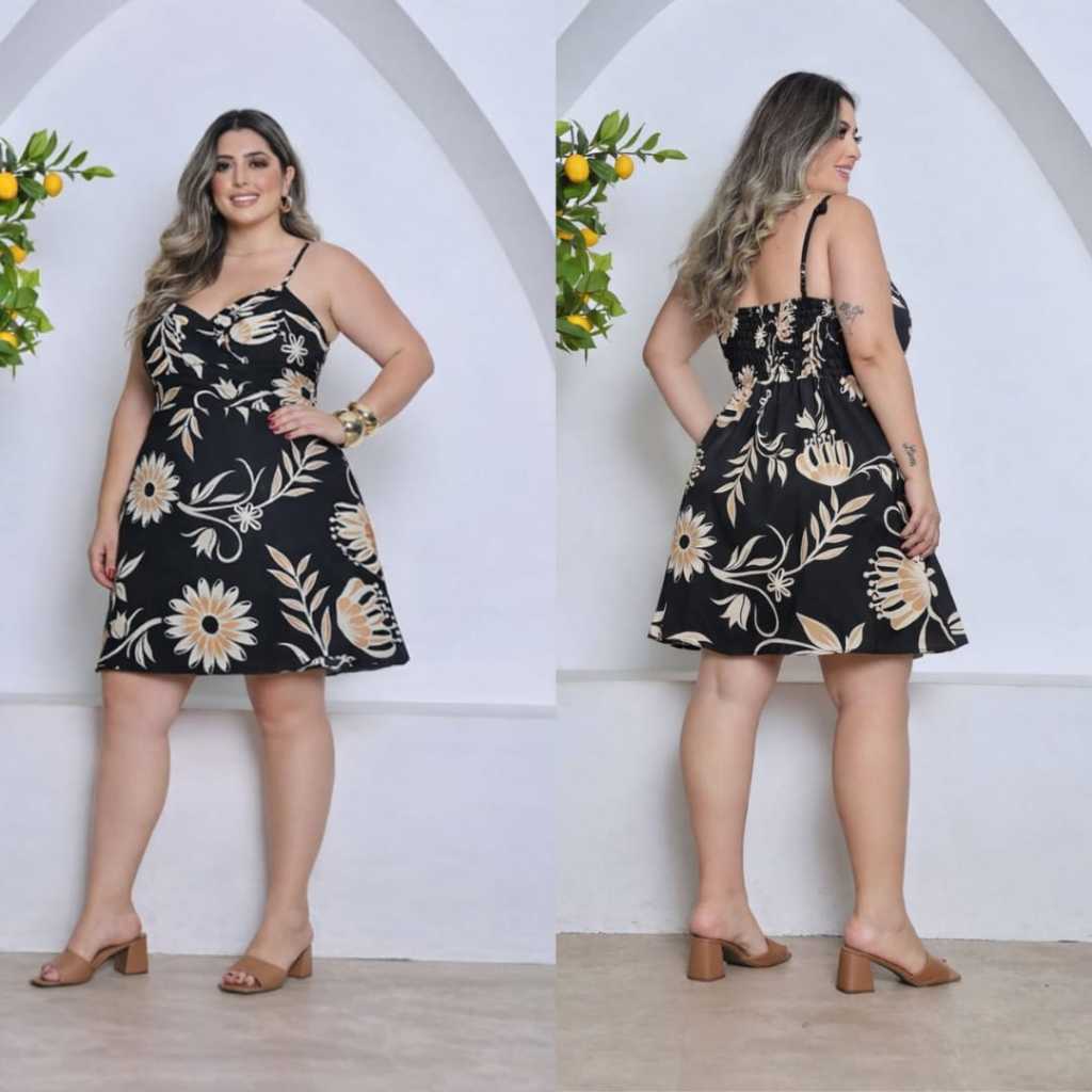 Macaquinho Short saia Plus size em tecido Dunas liso   Macacão feminino plus size . em Oferta na Shopee