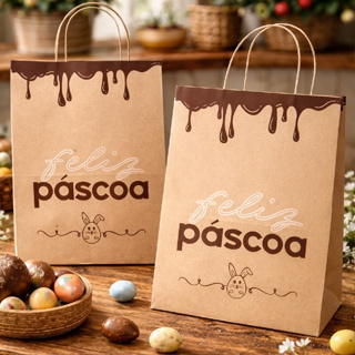50 Sacolas De Páscoa Kraft - Sacola Para Ovo de Páscoa Com Alça Torcida em Oferta na Shopee