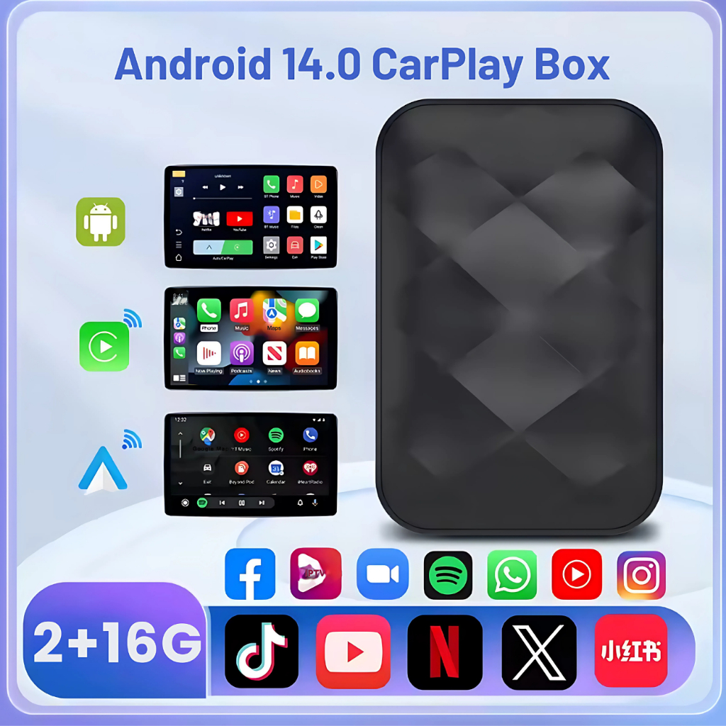 Transforme Central Multimídia em Android 14 13 ou CarPlay Auto Sem Fio PlayStore APP YouT…
