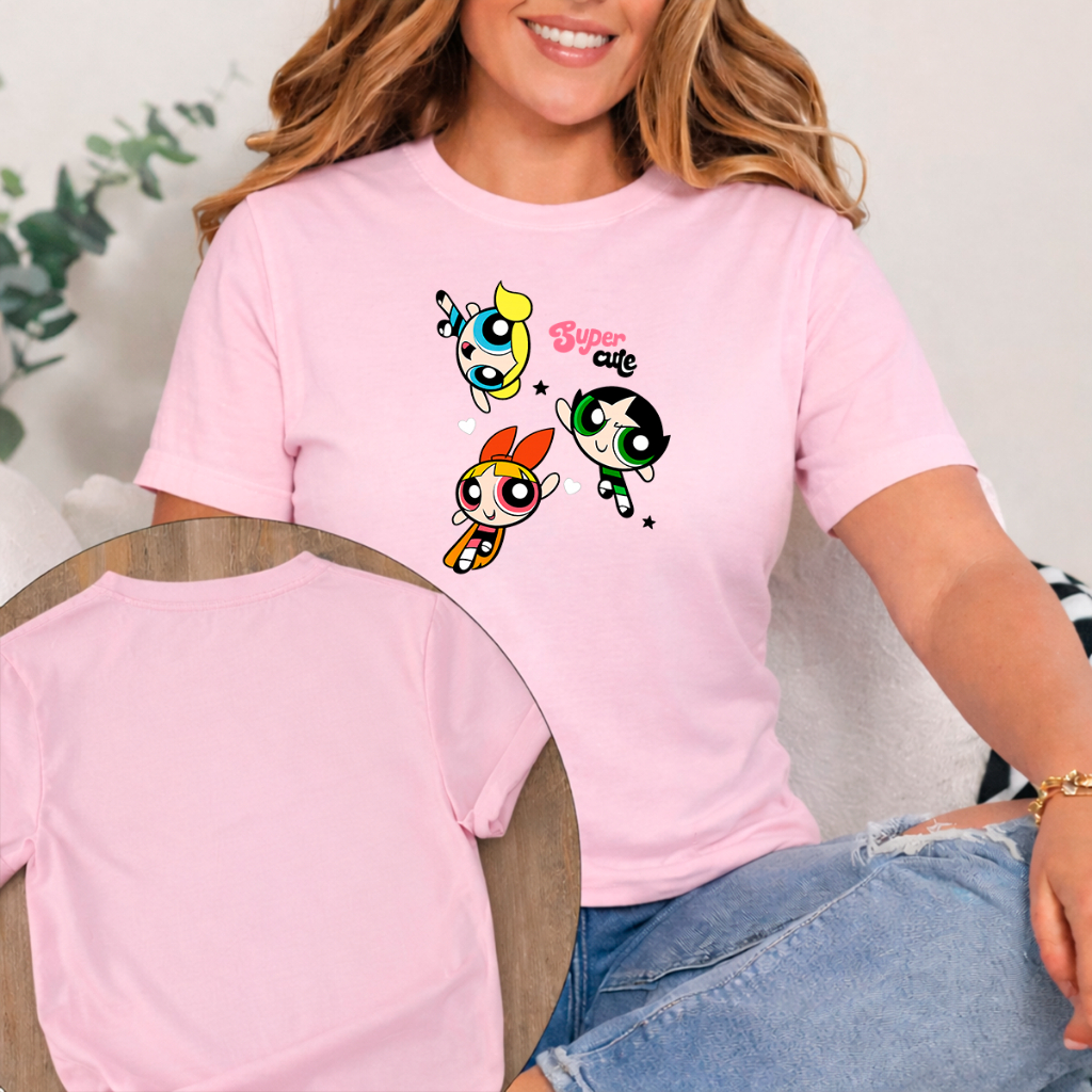 Camiseta Feminina ADULTO E INFATIL   T-shirt Basica Estampada Super Poderosas Blusinha 100% Algodão.