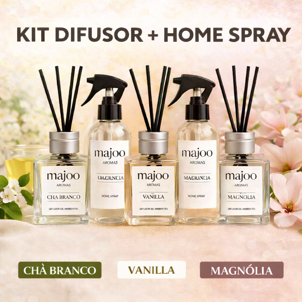 Kit Aromatizante Chá Branco - Difusor de Aromas com Varetas 100ml + Home Spray 250ml - Perfume e Sofisticação