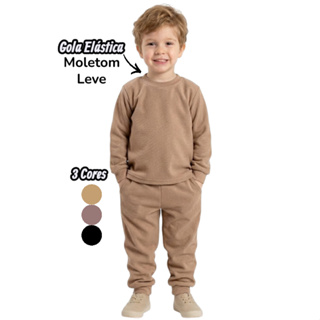 Conjunto 2 peças Infantil unisex de Moletom pelúciada e com elásticos frio básico em Oferta na Shopee