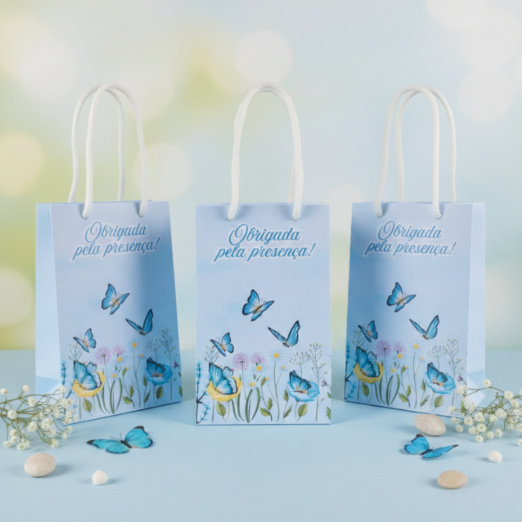 Sacolinhas Personalizadas para Festa Aniversario Lembrancinha Borboleta Azul