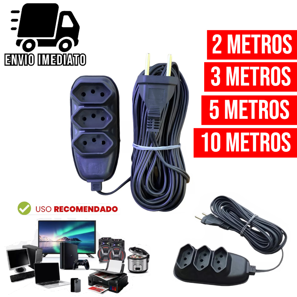 Extensão Elétrica Bivolt com 3 Tomadas 110v 220v Alexa Compacta 2 3 5 e 10 Metros em Oferta na Shopee