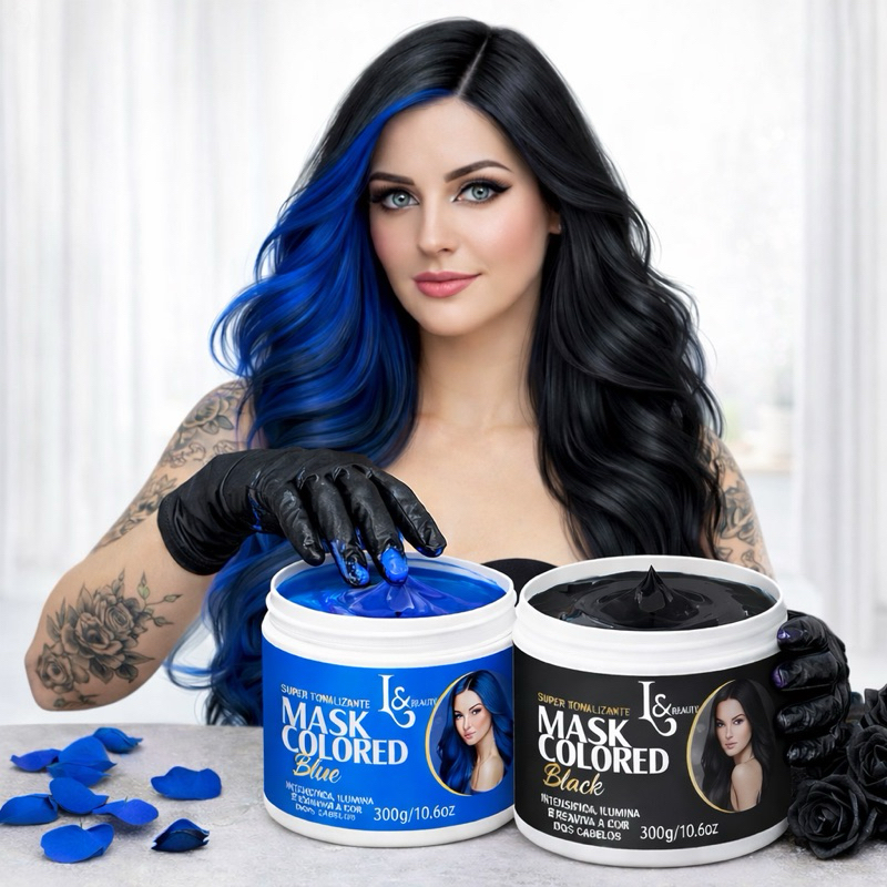 Combo Máscaras Tonalizantes Azul e Preto Intenso Combinação Sem Amônia L&beauty 300g