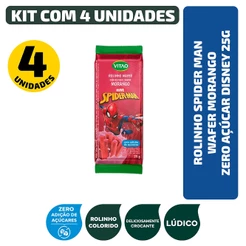 Rolinho Spider Man Wafer Morango Zero Açúcar Disney 25g - Kit 4 unidades
