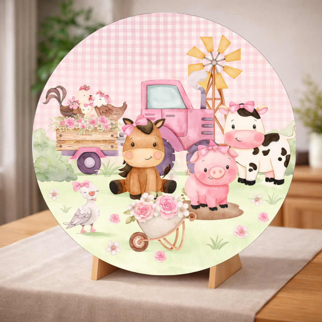 Painel Redondo Mini 50x50 Elástico Varias Estampa Fazendinha