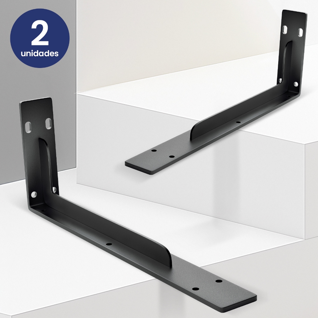 2 Pcs Mão Francesa Invertida 39cm Ferro Aço Suporte Preta Suporte Mão Francesa Cantoneiras Mesa Prateleira industrial