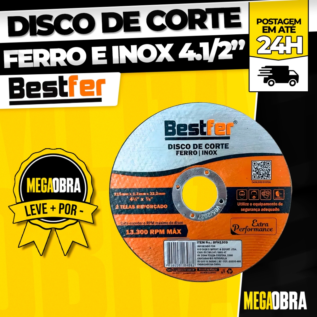 Kit Disco de Corte Ferro e Inox 4.1/2 X 1,0mm para Esmerilhadeira Corte Preciso – Bestfer em Oferta na Shopee