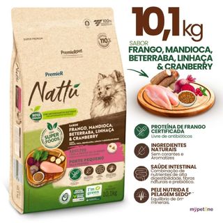 Ração PremieR Nattú 10,1kg Cães Adultos de Pequeno Porte Sabor Mandioca