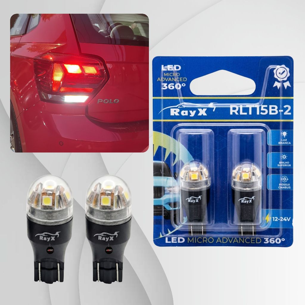 RAYX - Par Lâmpada LED Pingo T15 T10 Mircro Advanced 360º 5 Leds Branco 12v/24v Canbus