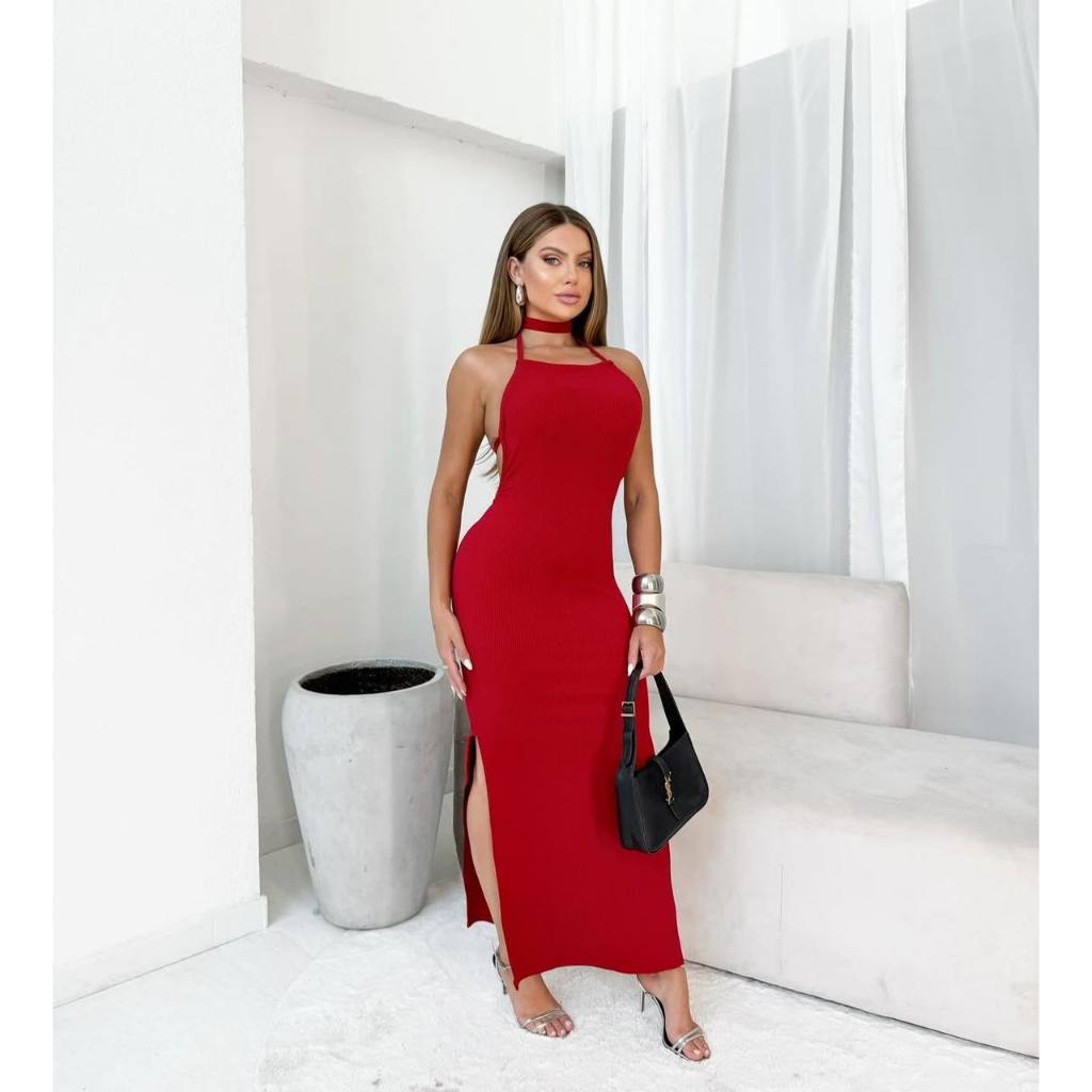 vestido longo costas nua vestido longo com fenda lateral vestido longo multi amarração vestido longo versátil feminino