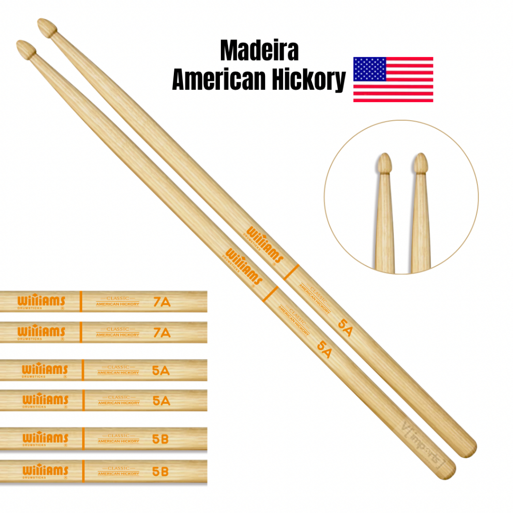 Baquetas Williams American Hickory 7A 5A 5B (Par)