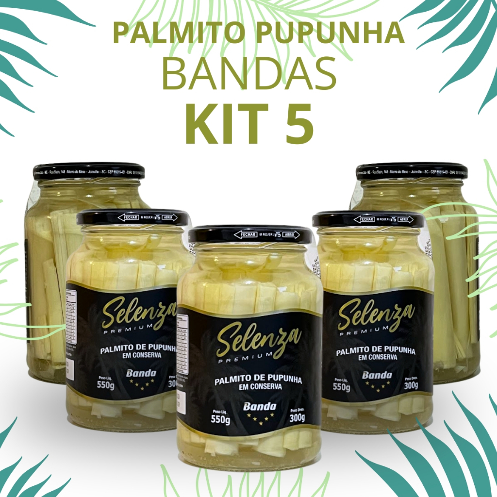 Kit 5 Palmito Em Conserva Pupunha 300g Em Banda Selenza Premium
