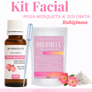 Kit Skin Care Óleo Vegetal Rosa Mosqueta Rubiginosa 30ml + Dolomita Clareadora 200g +Pipeta (3PEÇAS) em Oferta na Shopee