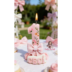 Vela Tema Laço e flores / Tema Laços e flores / Aniversario Laços
