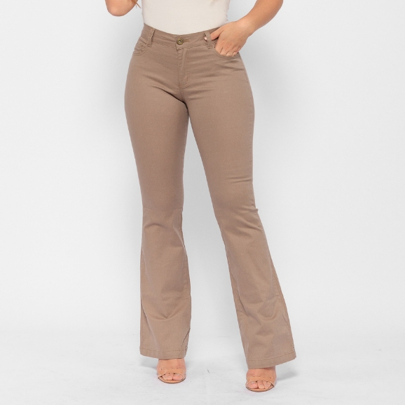 Calça Flare Jeans Feminina Cos Alto Levanta Bumbum Com Lycra Boca De Sino Pantalona Moda Country