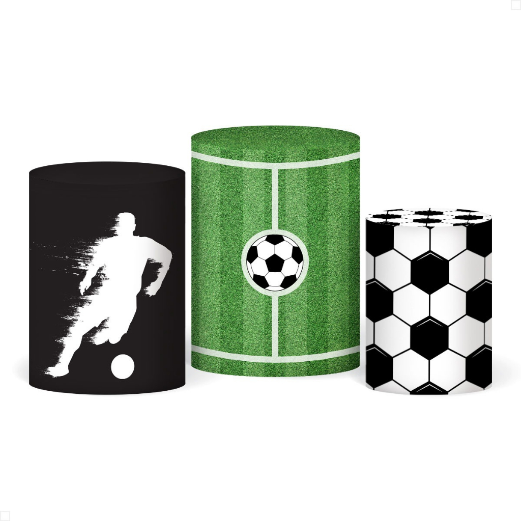 Trio Capa De Cilindro Vest Facil Sublimado Malha New Premium Tema Futebol Jogador Campo Estádio Decoração