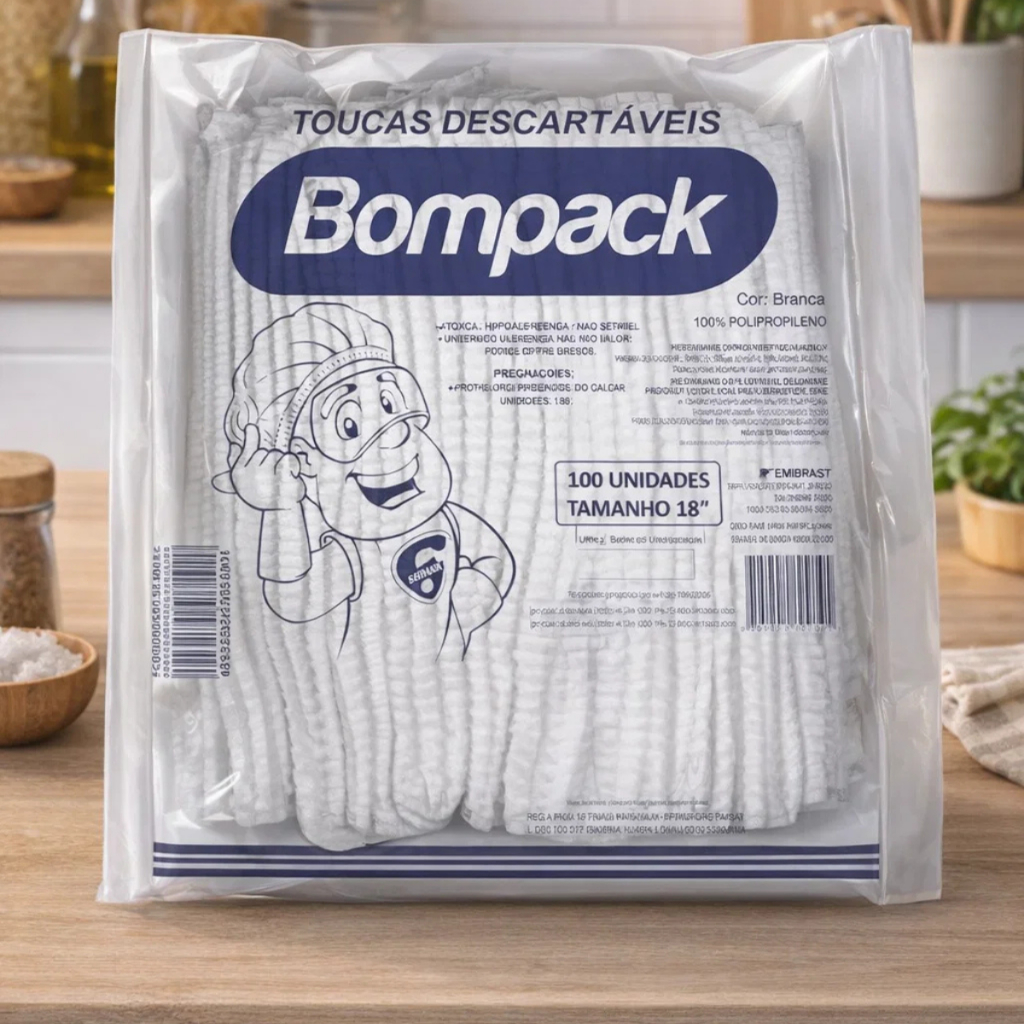 Touca Descartável TNT 100 Unidades Branco Sanfonada Bompack