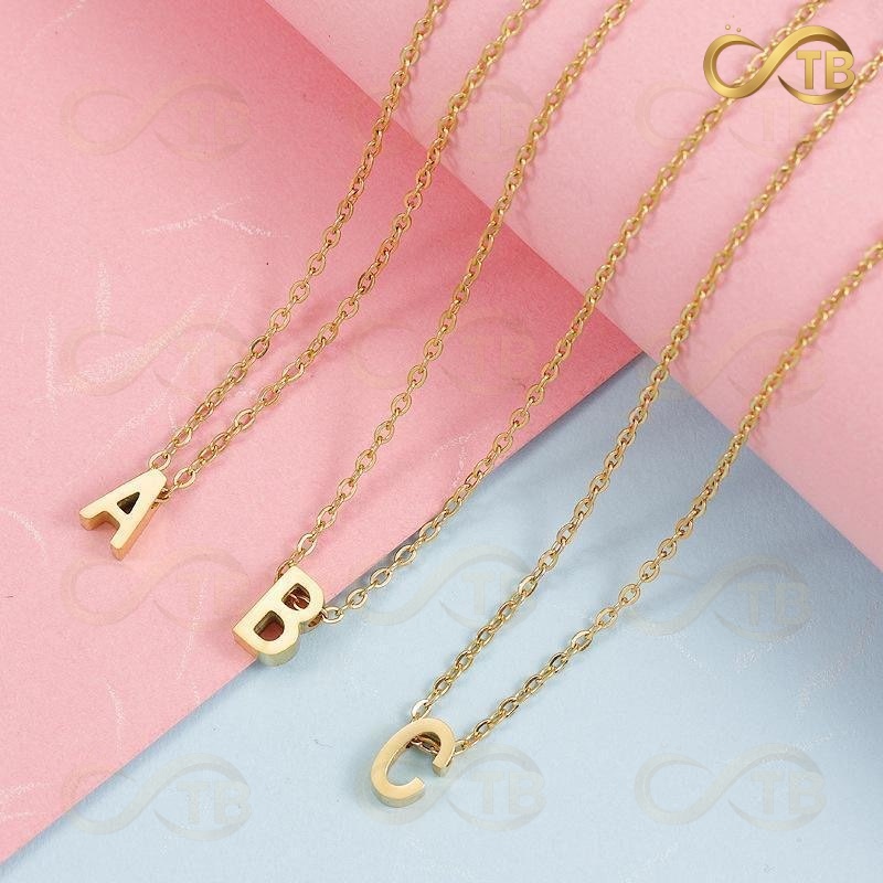 TB Feminino Aço inoxidável Colar Letra Inicial A-W Dourado Feminino Colar Personalizado Minimalista