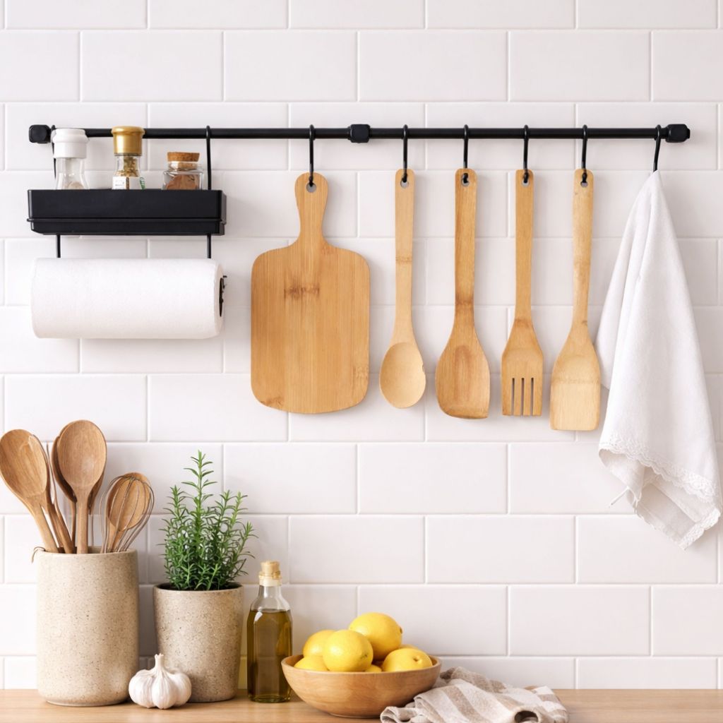 Organizador de Cozinha Suspenso com Porta Temperos e Ganchos – Kit 2