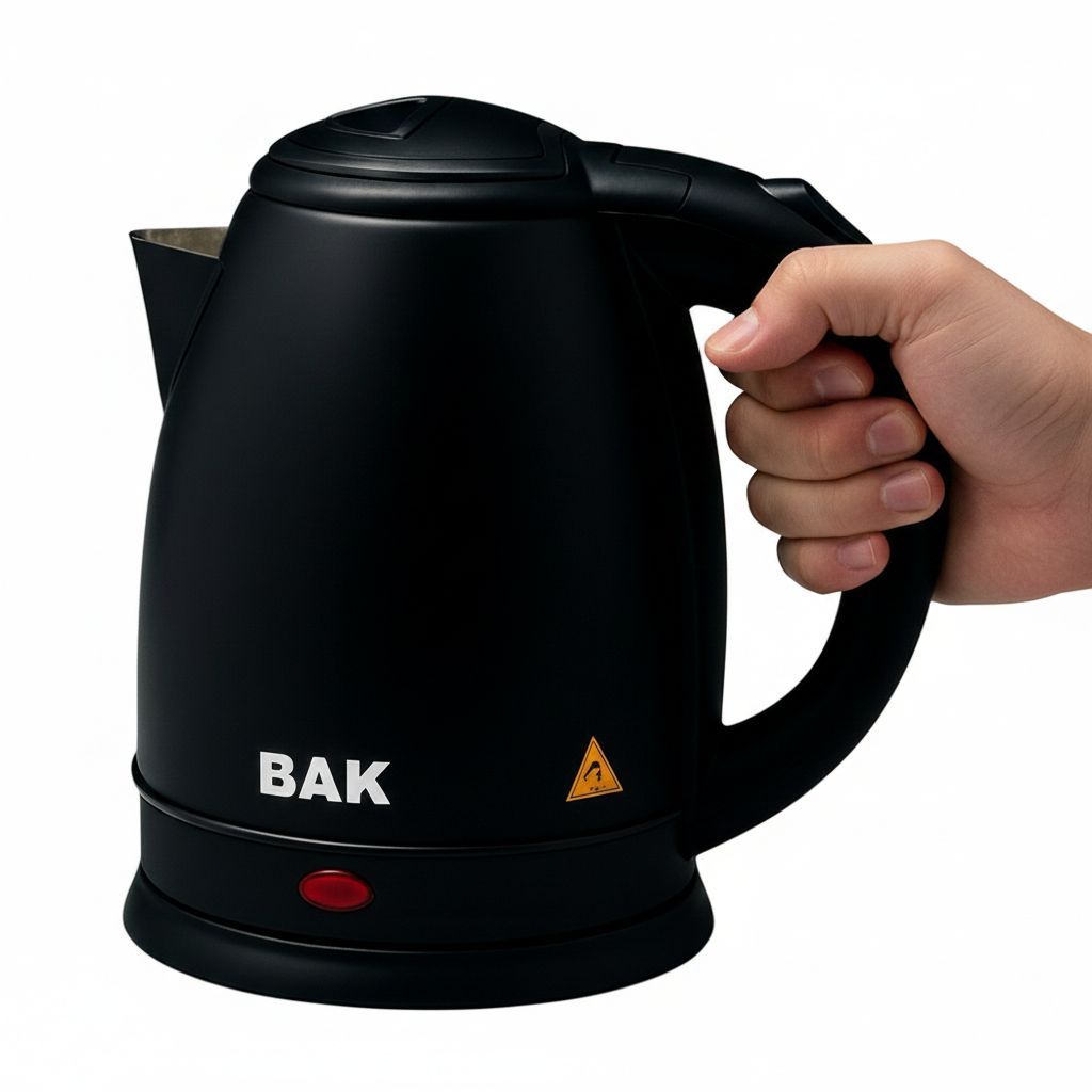 Chaleira Elétrica BAK 1,8L Inox Preta – Fervedor de Água em Aço Inoxidável, Aquecimento Rápido, Desligamento Automático