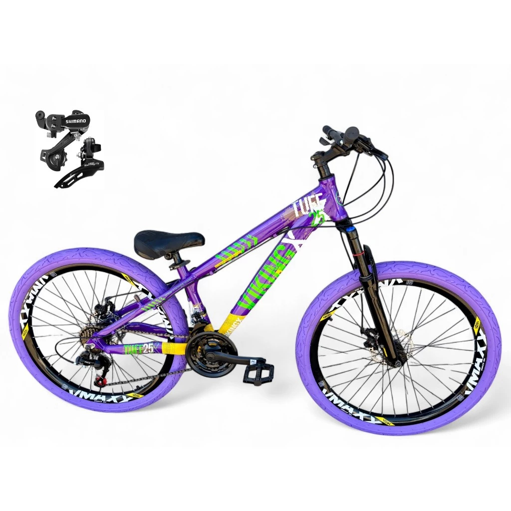 Bicicleta Aro 26 Vikingx Tuff25 Câmbios Shimano 21v Freio a Disco Downhill Aro Vmaxx Pneu Flame