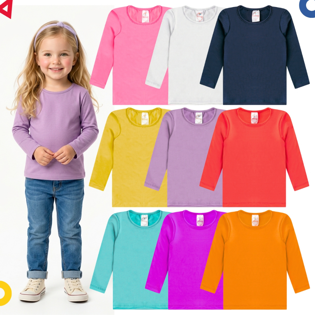 Blusa Infantil Feminina Térmica Segunda Pele Manga Longa Forrada Inverno