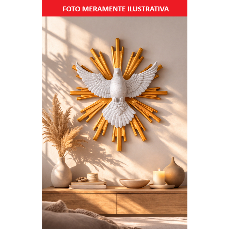 Divino Espírito Santo Decorativo Parede Escultura Pomba Dourado Branco
