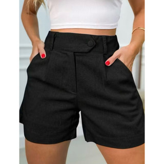 SHORT FEMININO LINHO COM FORRO CASUAL BERMUDA
