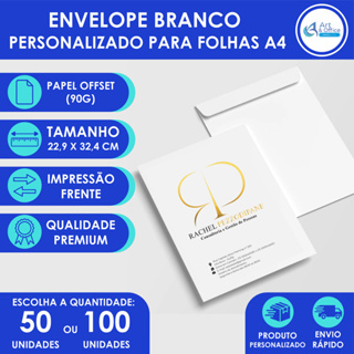Envelope Personalizado com sua Arte/Marca - Tamanho para folhas A4 - Branco 90g em Oferta na Shopee