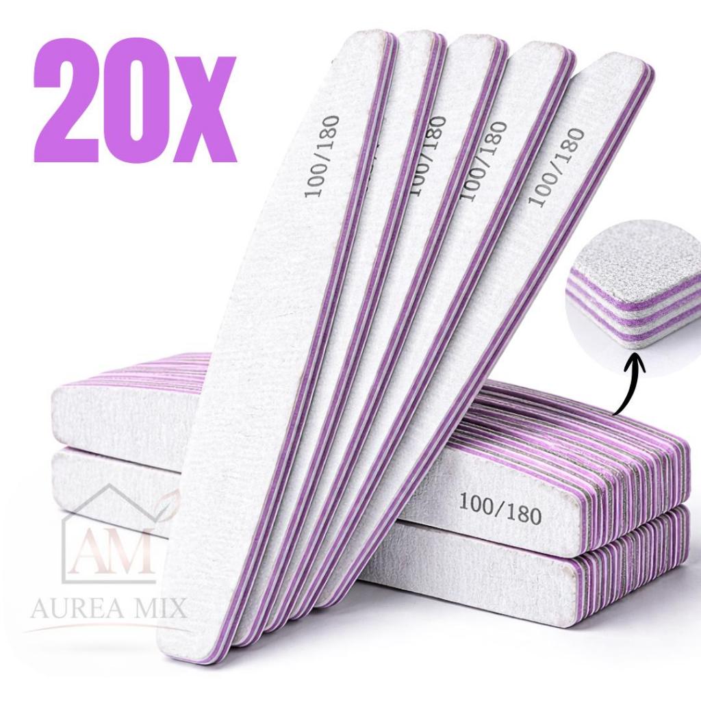 Kit 20 Lixas de Unha Banana/Bumerangue 100/180 Laváveis Profissional Para Alongamento Gel Fibra - WJ em Oferta na Shopee