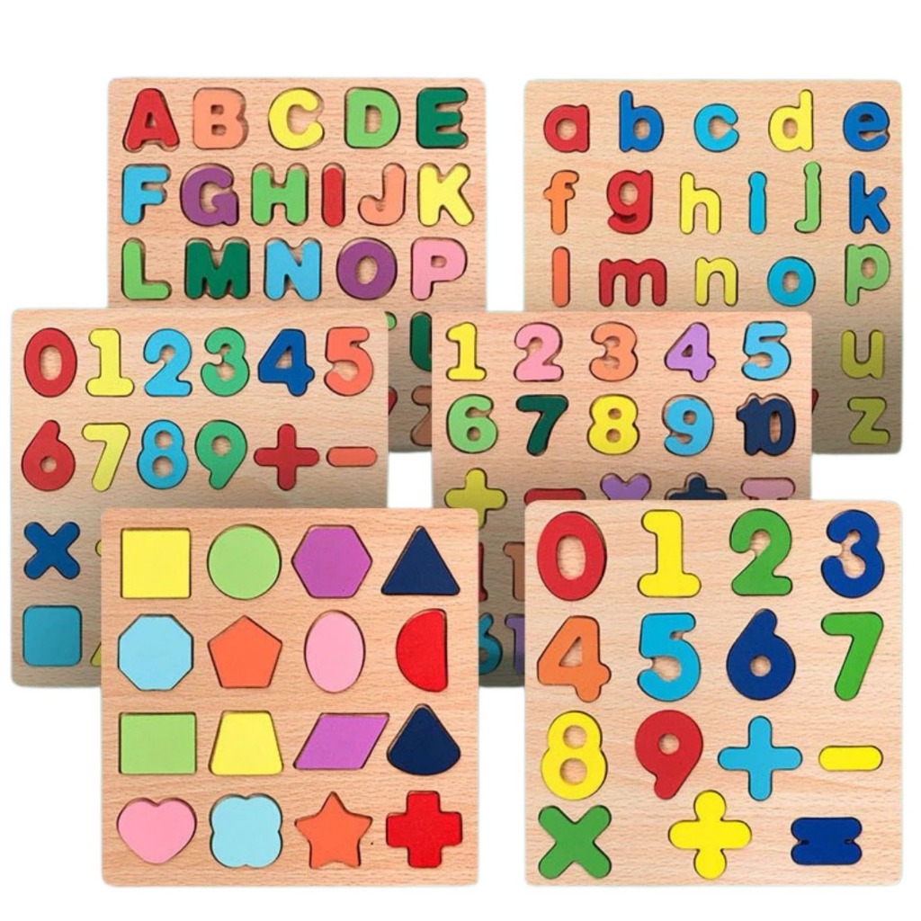 Brinquedo Infantil Placa De Madeira Quebra-Cabeça ABC Alfanumérico Bloco De Construção Educação