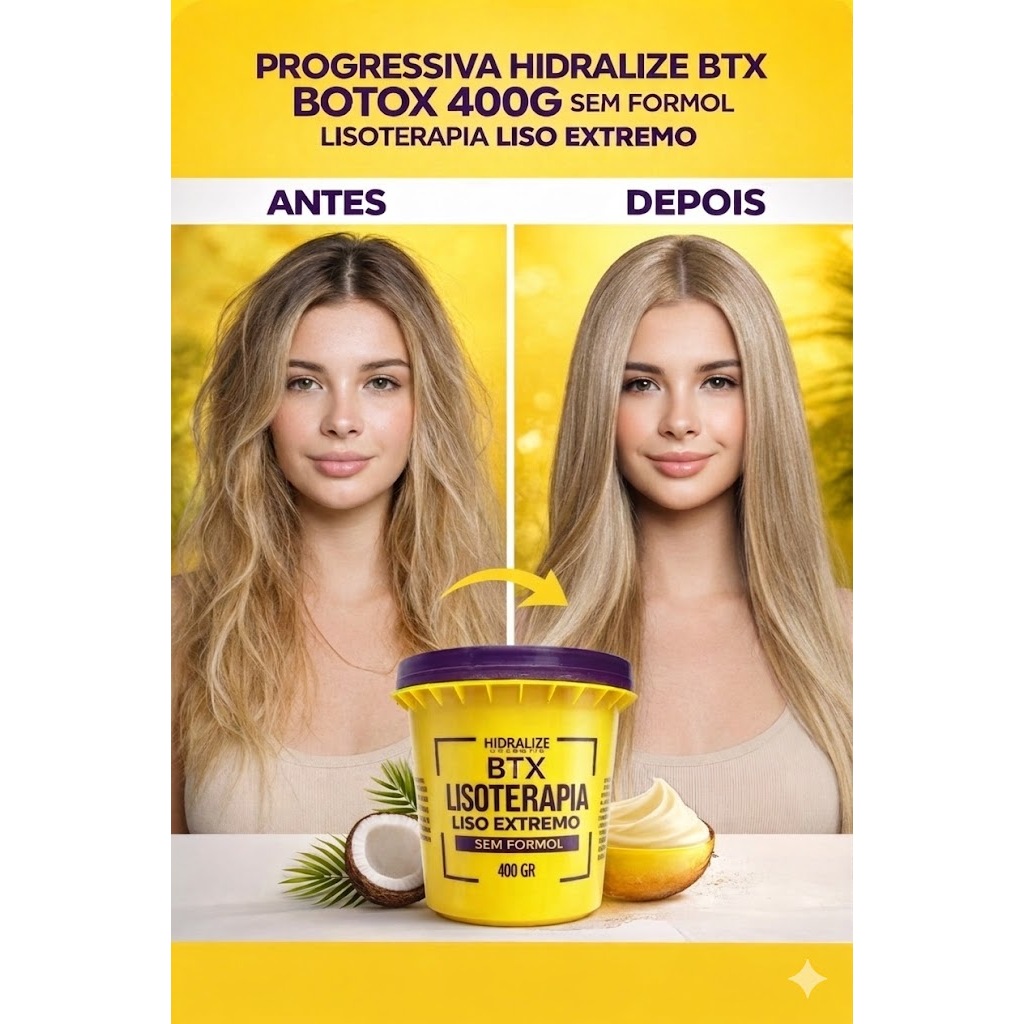 BOTOX CAPILAR BTX HIDRALISE 400G PROGRESSIVA ORGÂNICA SEM FORMOL