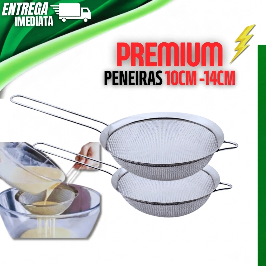 Conjunto De Peneira 14cm e 10cm Coador Manual Em Aço Inox Para Cozinha Variáveis Utilidades