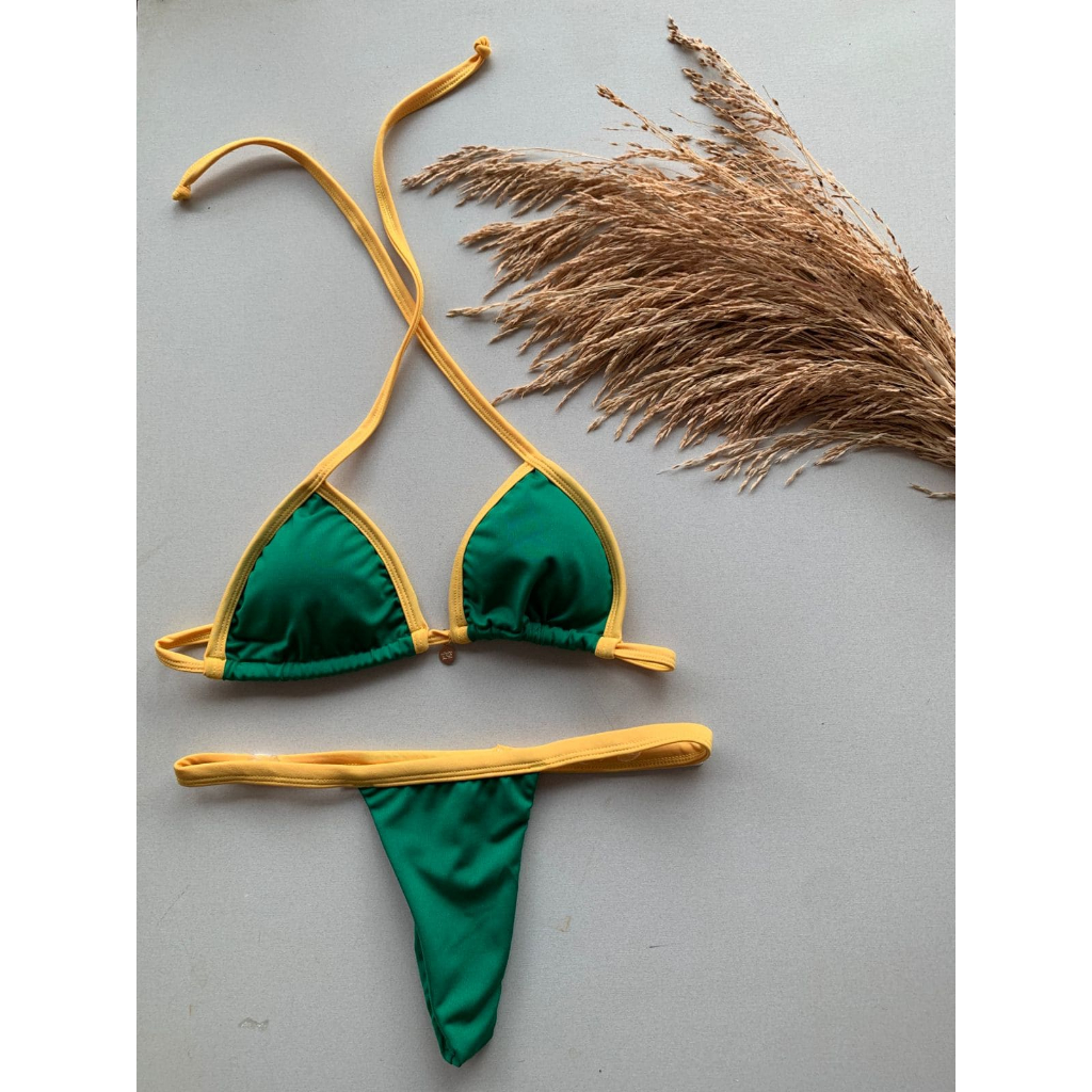 biquini Brasil fita cortininha bicolor fio dental copa bronze